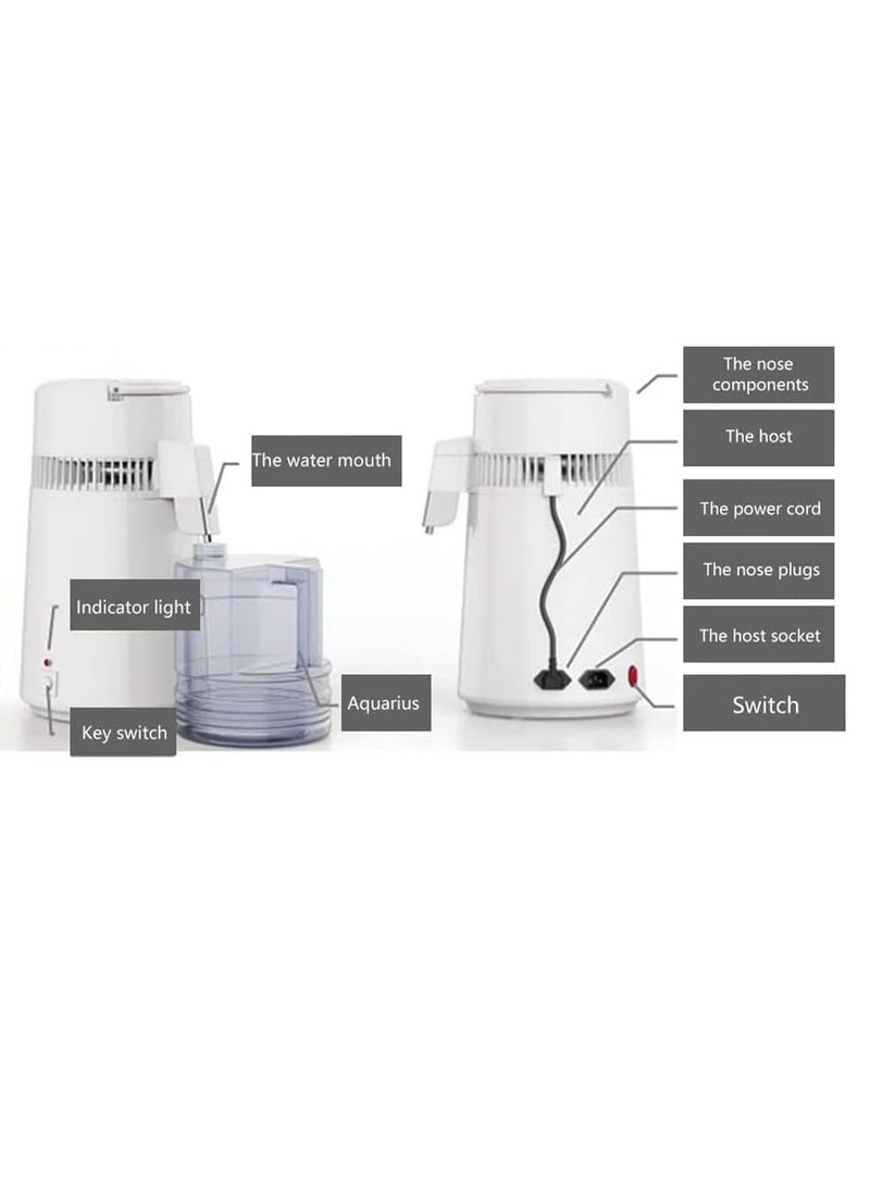 جهاز تقطير مياه من الفولاذ المقاوم للصدأ سعة 4 لترات، بقدرة 750 واط، جهاز تقطير مياه نقية عالي الطاقة، جهاز تنقية ذو سعة كبيرة، للاستخدام في المختبرات والمنازل وصالونات التجميل - Image 4